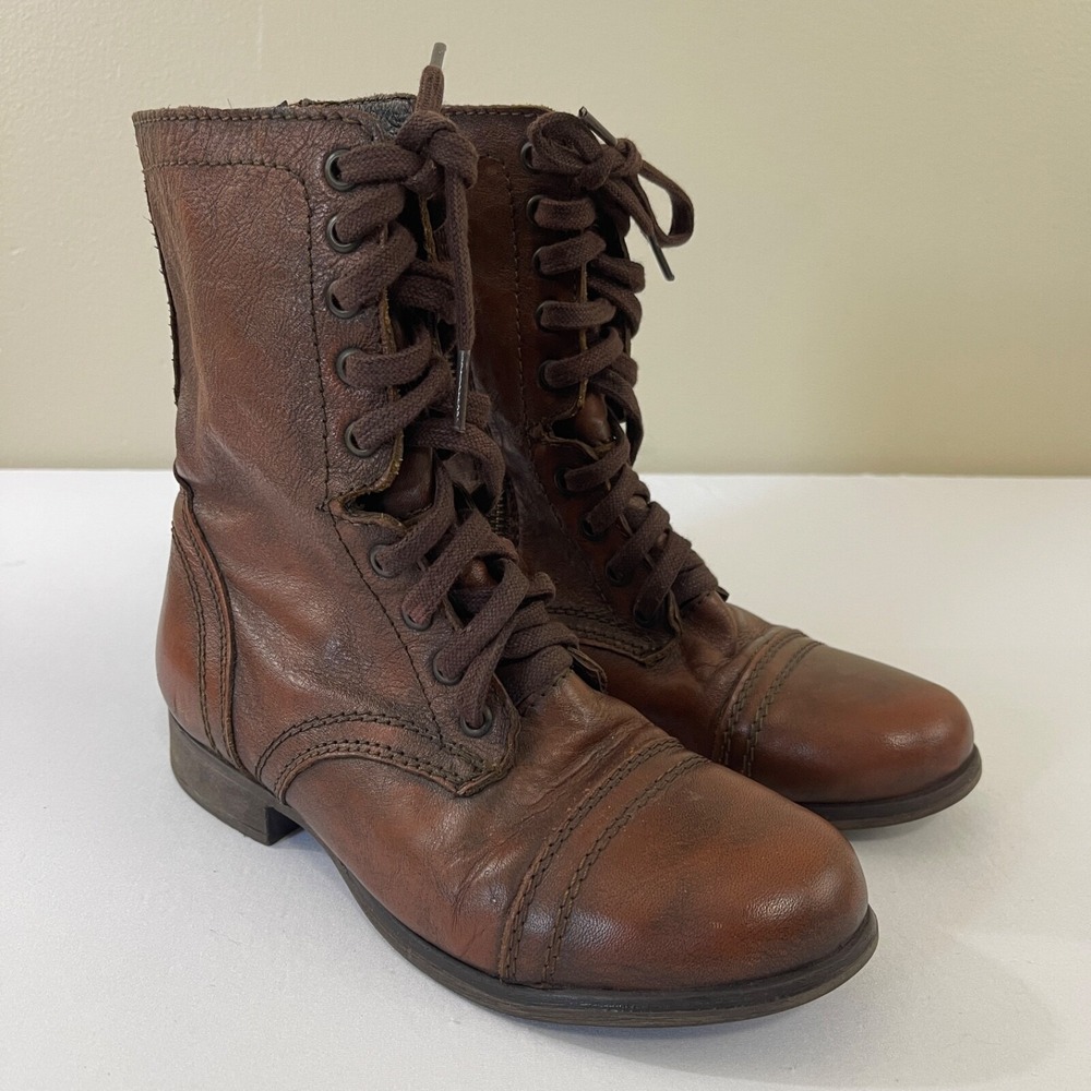 Steve Madden Troopa Boots Womens 6.5 Brown Leather Combat Moto Biker Punk Grunge